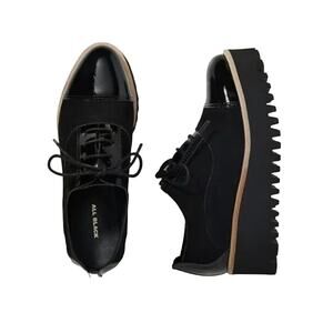 $296 MSRP - Anthropologie all black platform oxford flats -Sz 7.5 - NWOB